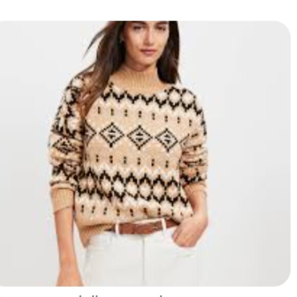 LOFT Sweaters - LOFT Tan Fair Isle Turtleneck Sweater Size M NWT